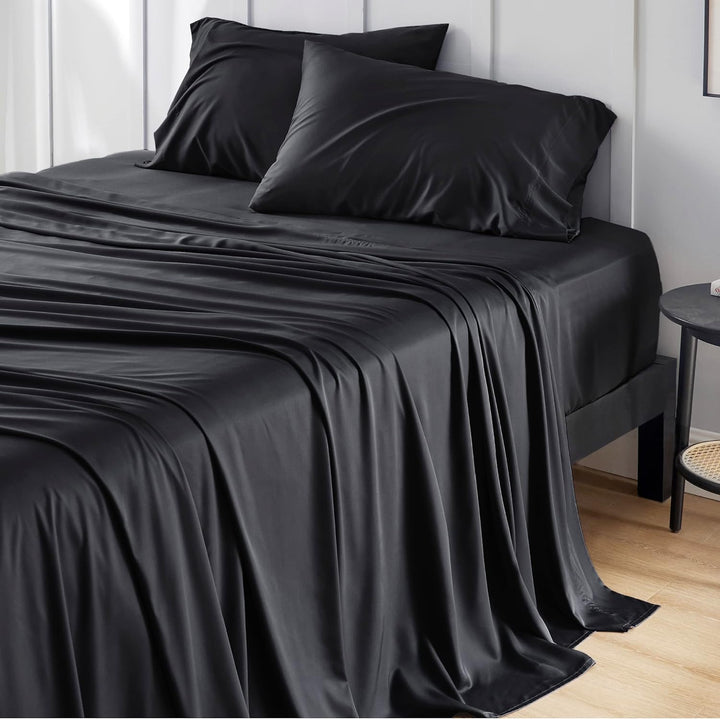 VibeCore Cooling Organic Bamboo Fiber Bed Sheet Set Black Side View