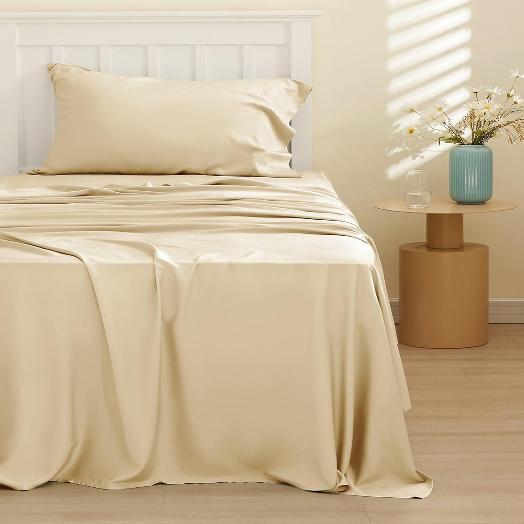 VibeCore Cooling Organic Bamboo Fiber Bed Sheet Set Cream
