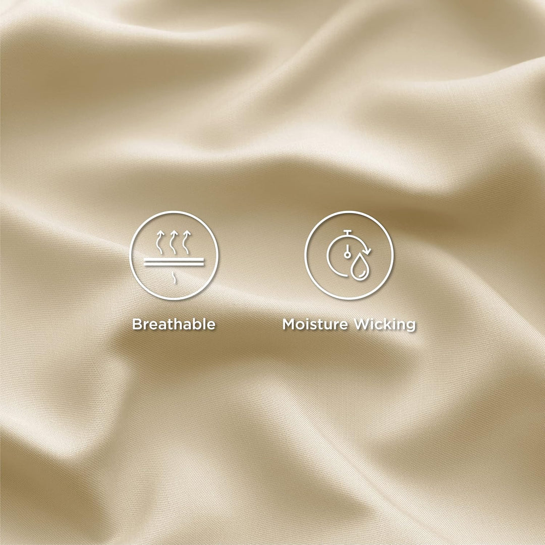 VibeCore Cooling Organic Bamboo Fiber Bed Sheet Set Cream Material Close Up