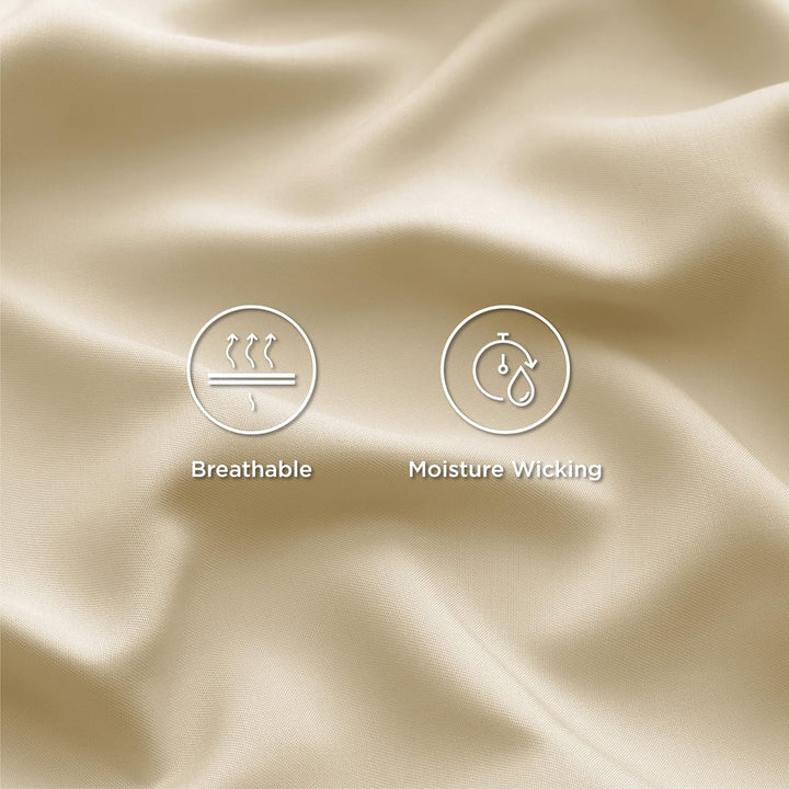 VibeCore Cooling Organic Bamboo Fiber Bed Sheet Set Cream Material Close Up