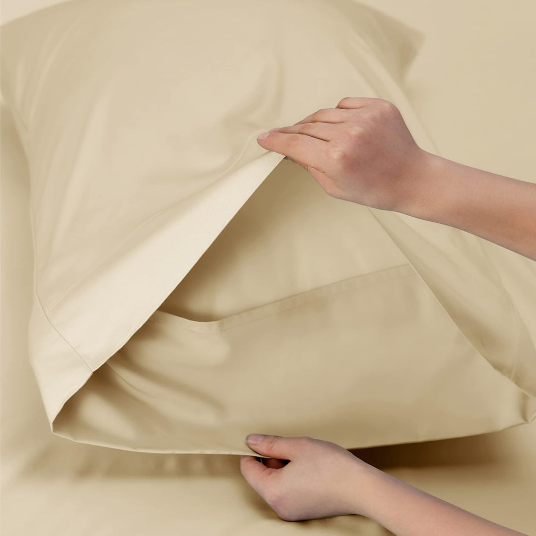 VibeCore Cooling Organic Bamboo Fiber Bed Sheet Set Cream Pillowcase