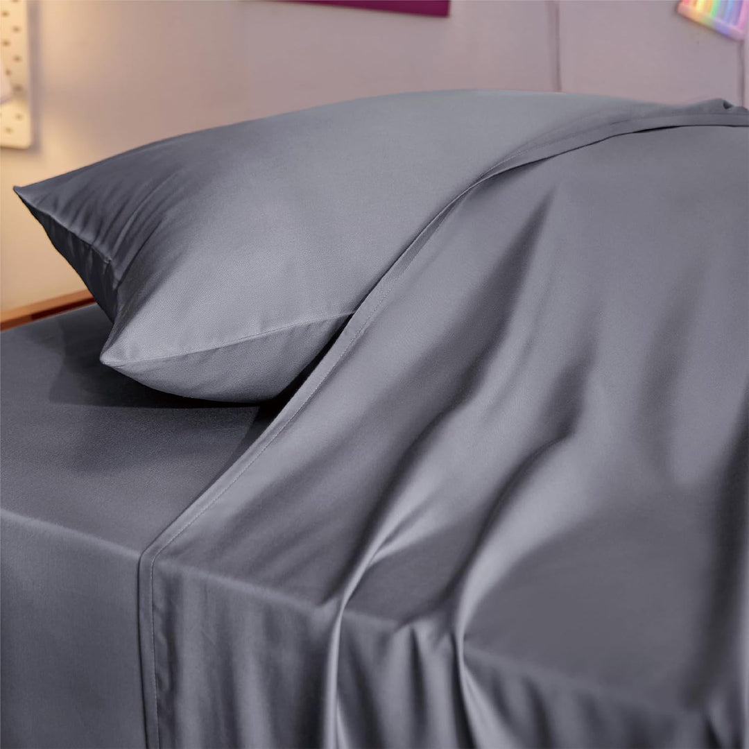 VibeCore Cooling Organic Bamboo Fiber Bed Sheet Set Dark Gray Close Up