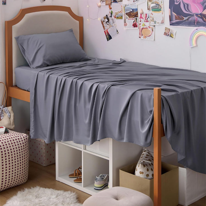 VibeCore Cooling Organic Bamboo Fiber Bed Sheet Set Dark Gray In Dorm