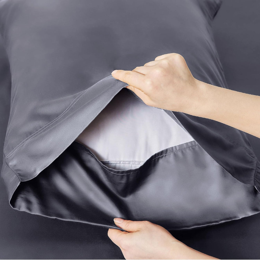 VibeCore Cooling Organic Bamboo Fiber Bed Sheet Set Dark Gray Pillowcase