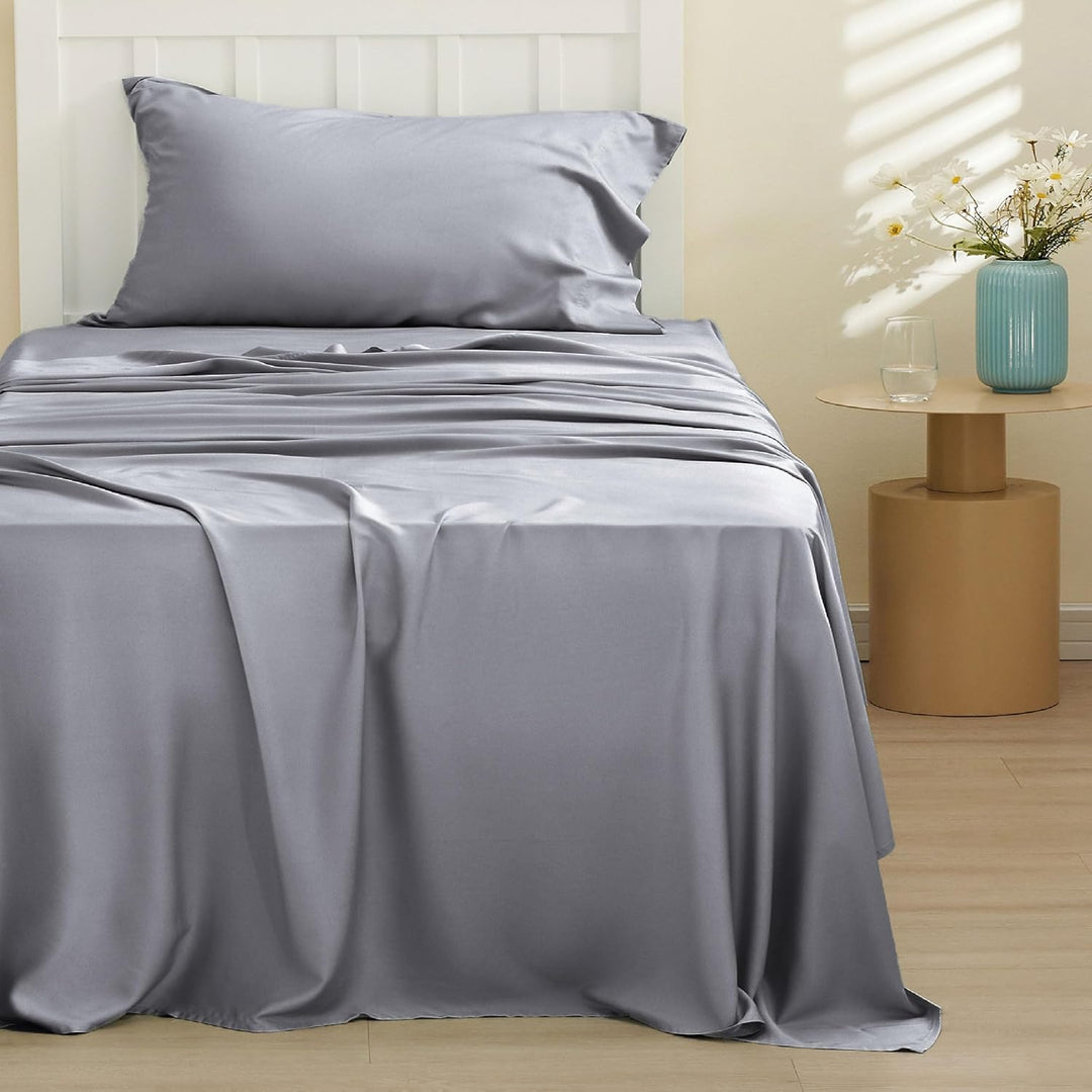 VibeCore Cooling Organic Bamboo Fiber Bed Sheet Set Light Gray