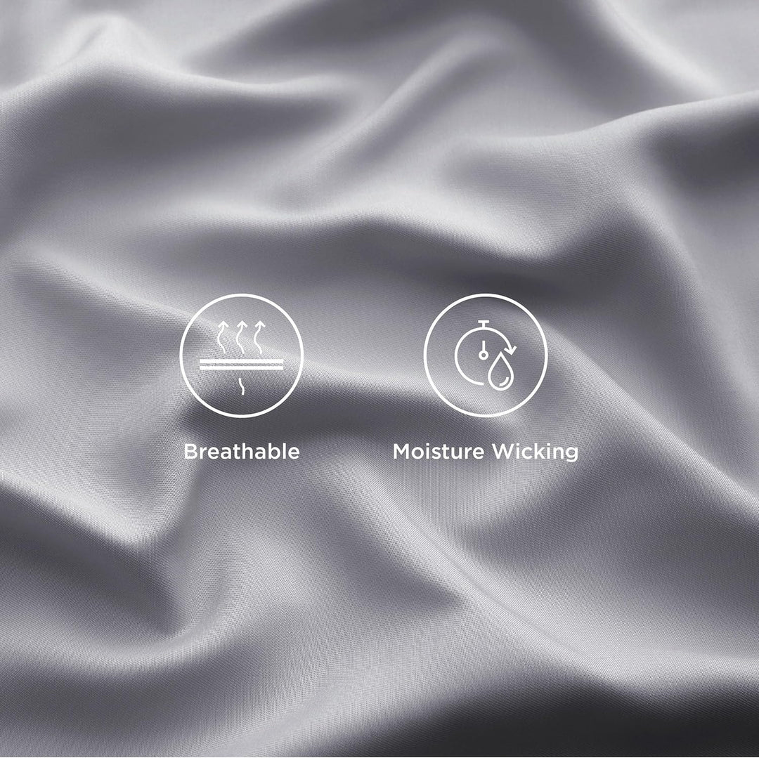 VibeCore Cooling Organic Bamboo Fiber Bed Sheet Set Light Gray Material Close Up