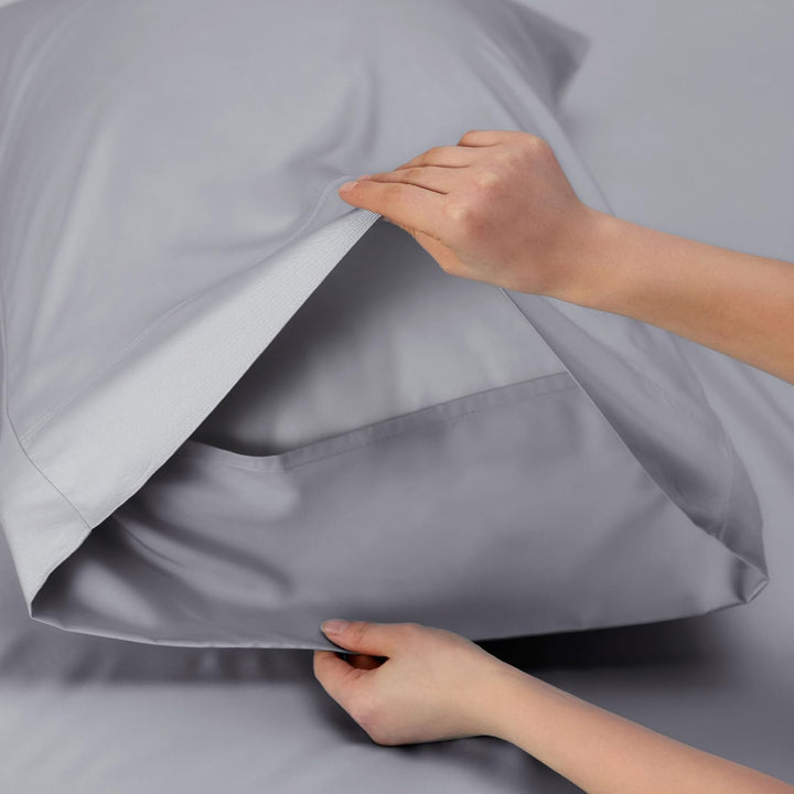 VibeCore Cooling Organic Bamboo Fiber Bed Sheet Set Light Gray Pillowcase