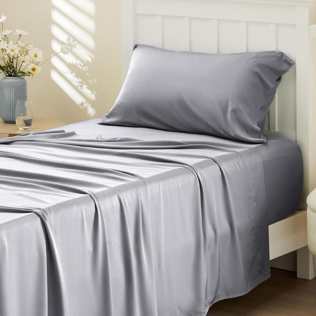 VibeCore Cooling Organic Bamboo Fiber Bed Sheet Set Light Gray Side View
