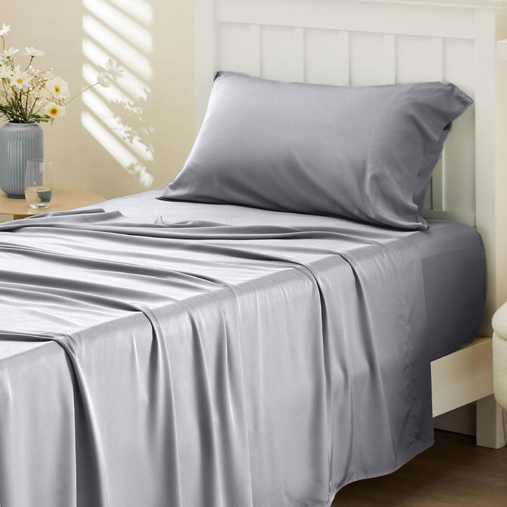 VibeCore Cooling Organic Bamboo Fiber Bed Sheet Set Light Gray Side View