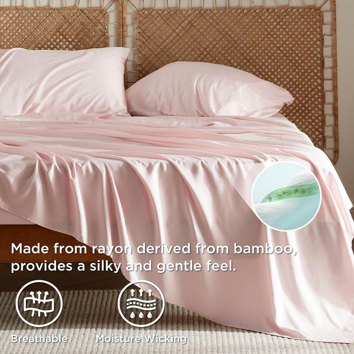 VibeCore Cooling Organic Bamboo Fiber Bed Sheet Set Light Pink Features