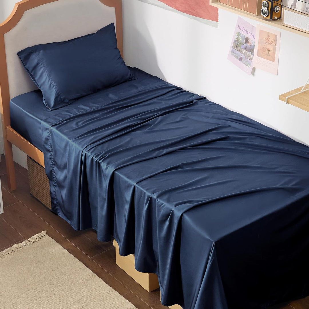 VibeCore Cooling Organic Bamboo Fiber Bed Sheet Set Navy