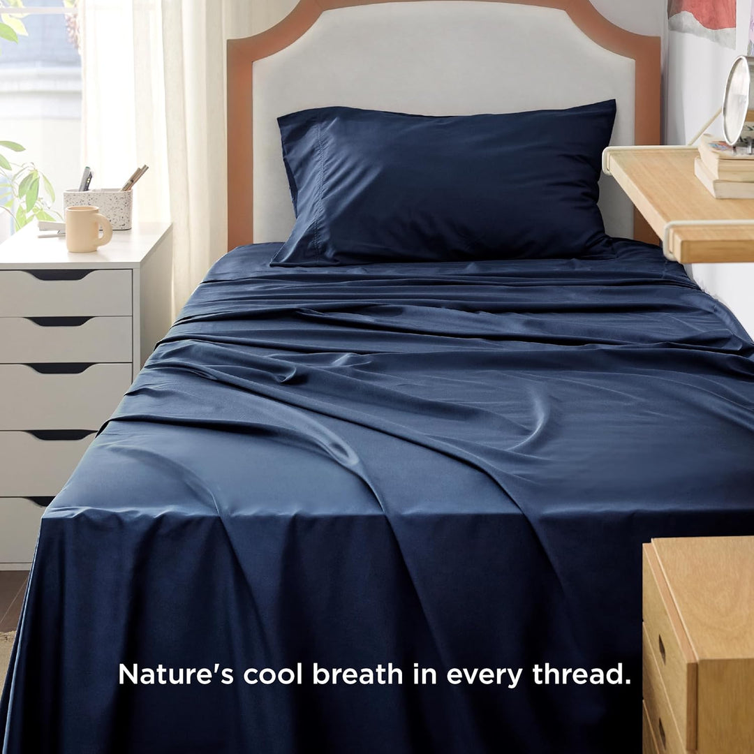 VibeCore Cooling Organic Bamboo Fiber Bed Sheet Set Navy Front View
