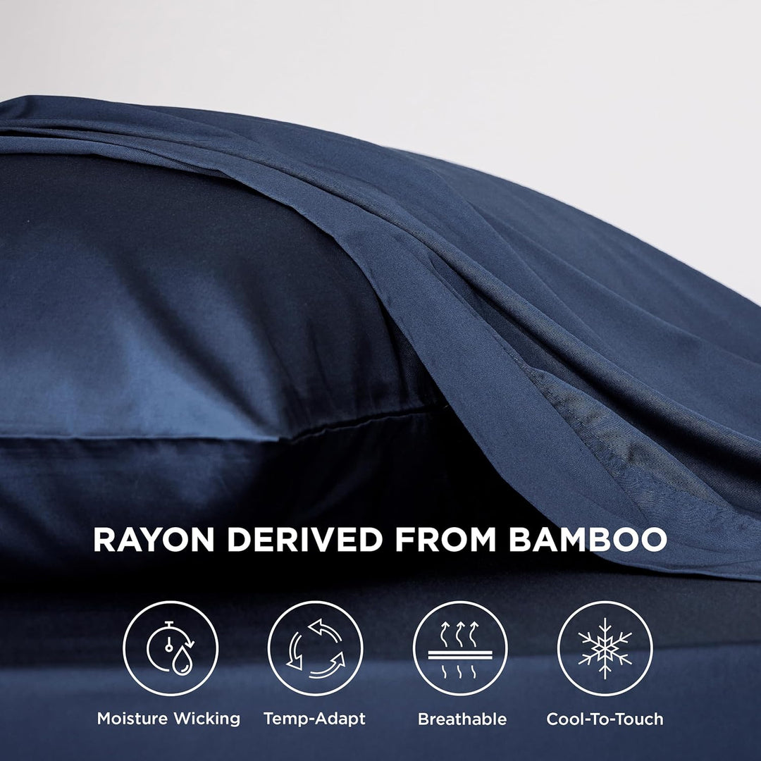 VibeCore Cooling Organic Bamboo Fiber Bed Sheet Set Navy Material Close Up
