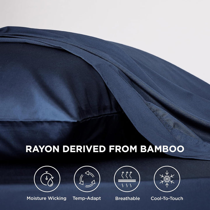 VibeCore Cooling Organic Bamboo Fiber Bed Sheet Set Navy Material Close Up