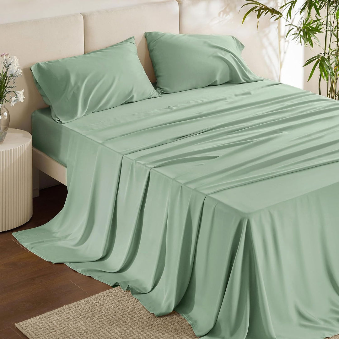 VibeCore Cooling Organic Bamboo Fiber Bed Sheet Set Pastel Green