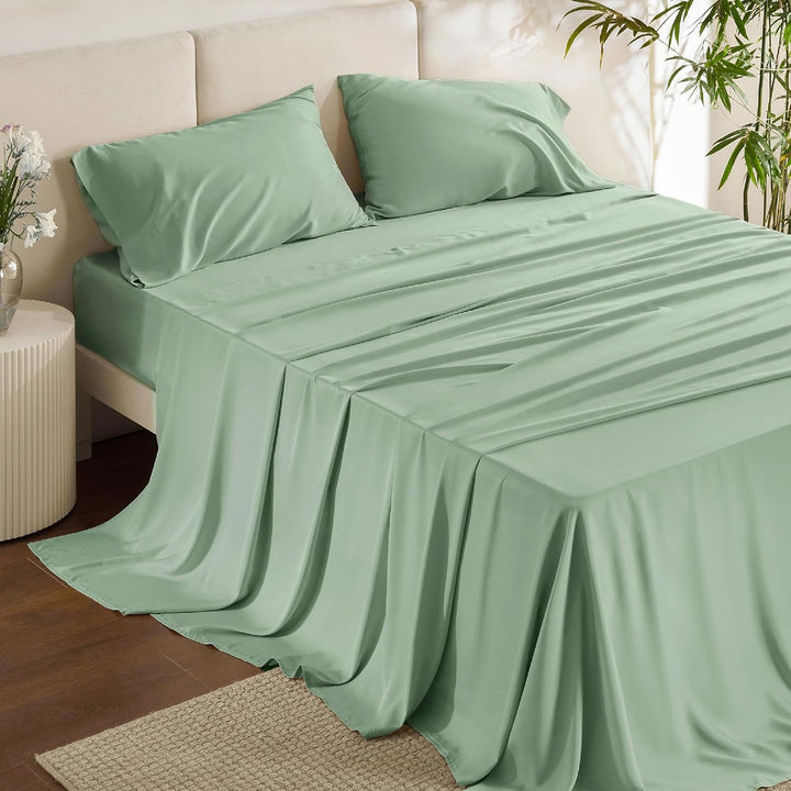 VibeCore Cooling Organic Bamboo Fiber Bed Sheet Set Pastel Green