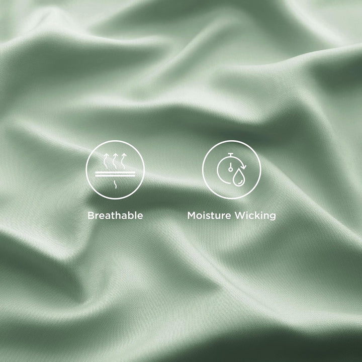 VibeCore Cooling Organic Bamboo Fiber Bed Sheet Set Pastel Green Material Close Up