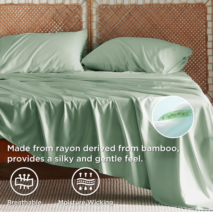 VibeCore Cooling Organic Bamboo Fiber Bed Sheet Set Pastel Green Material Features