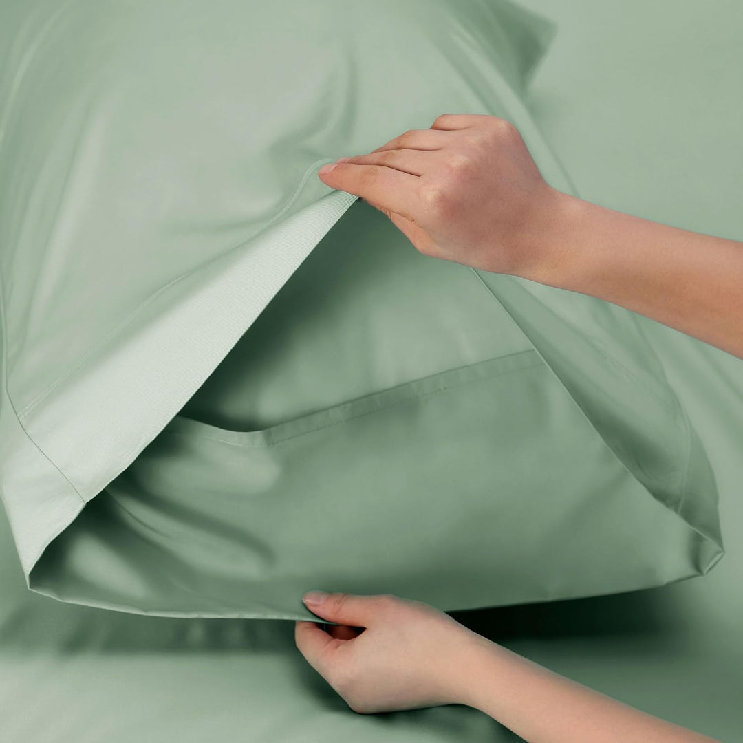 VibeCore Cooling Organic Bamboo Fiber Bed Sheet Set Pastel Green Pillowcase