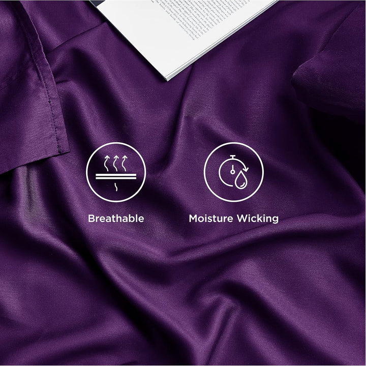 VibeCore Cooling Organic Bamboo Fiber Bed Sheet Set Purple Material Close Up