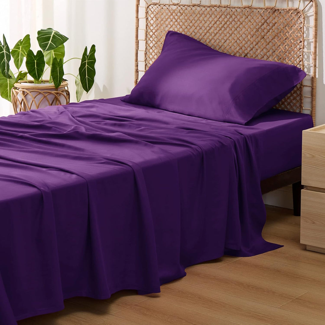 VibeCore Cooling Organic Bamboo Fiber Bed Sheet Set Purple Side view