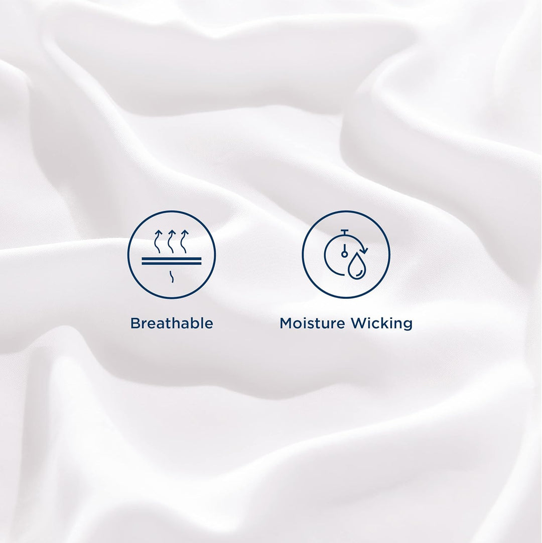 VibeCore Cooling Organic Bamboo Fiber Bed Sheet Set White Material Close Up