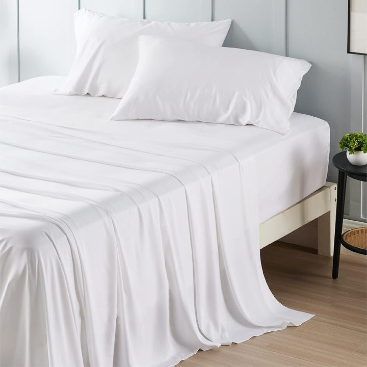 VibeCore Cooling Organic Bamboo Fiber Bed Sheet Set White Side View