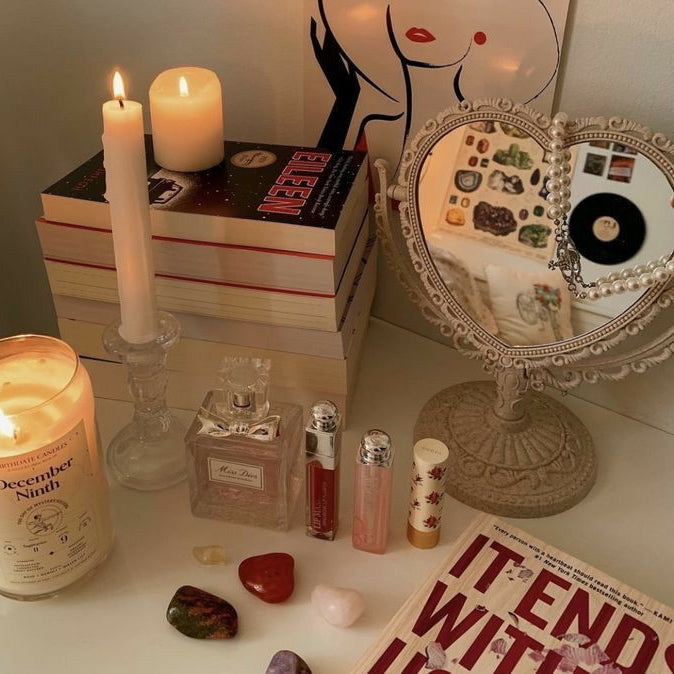VibeCore Coquette Heart Mirror White On Table