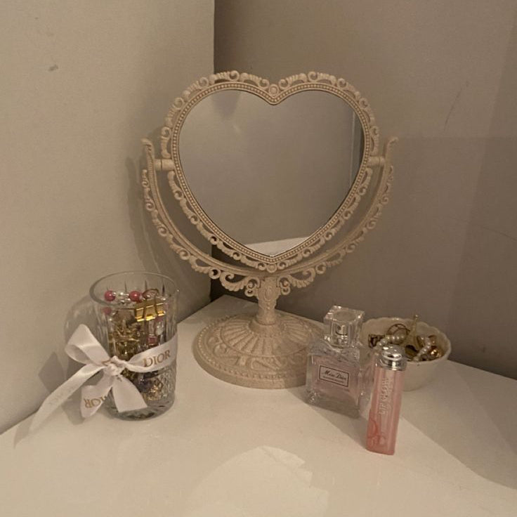 VibeCore Coquette Heart Mirror White On Vanity Corner