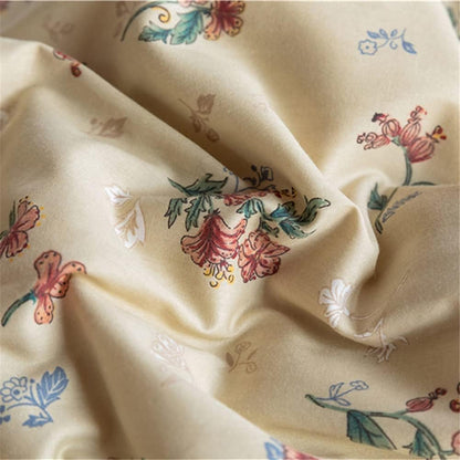 Close-up of the VibeCore Cottagecore Vintage Floral Duvet Cover Set, highlighting the intricate floral pattern and soft fabric material. The vintage-inspired design adds a rustic charm to your bedroom decor, perfect for cottagecore enthusiasts.