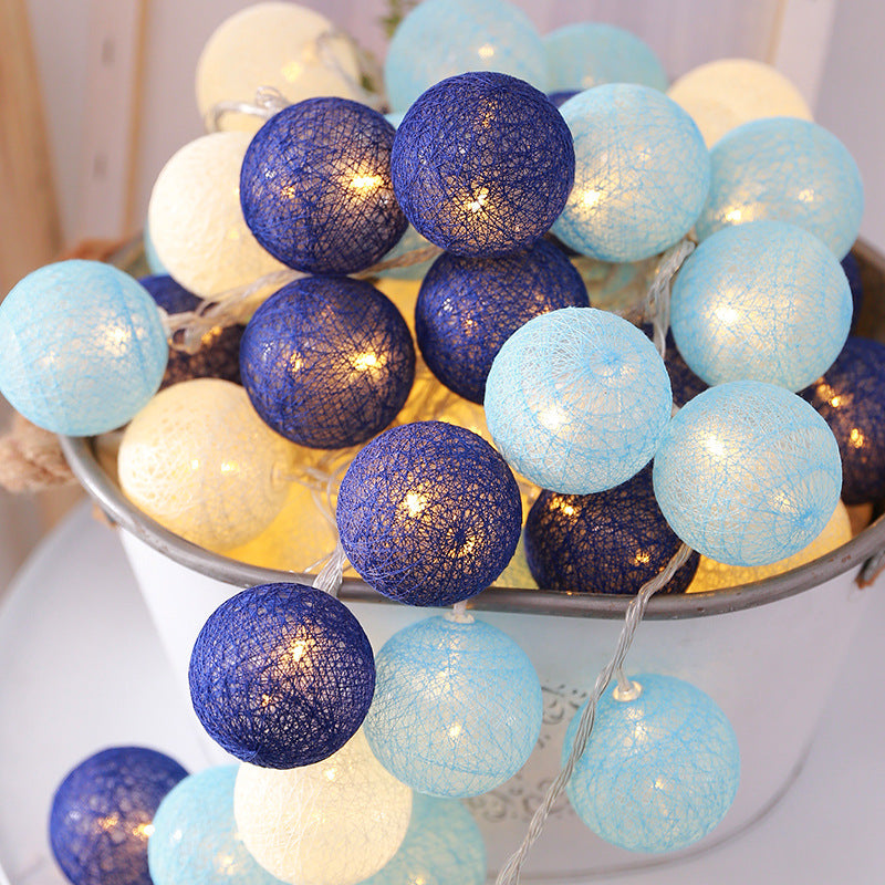 VibeCore Cotton Bubble String Lights in Blue, perfect for adding a soft, cozy glow to your space. These battery-powered lights are great for bedroom, dorm, or apartment decor, offering easy, flexible installation with no cords needed.