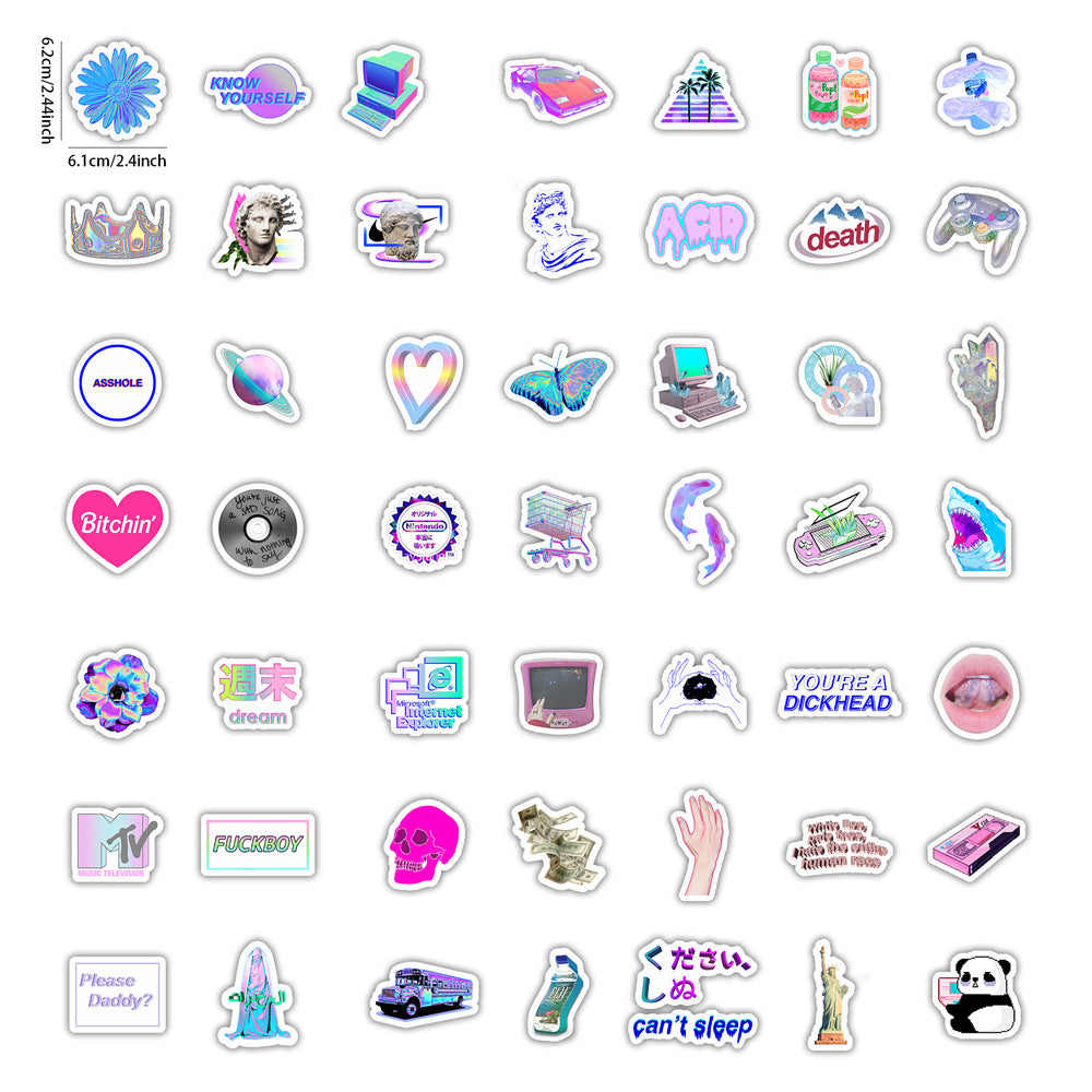 VibeCore Cyber Princess sticker pack with 49 unique stickers. Includes bold, neon cyberpunk and futuristic designs, perfect for laptops, phones, and accessories.