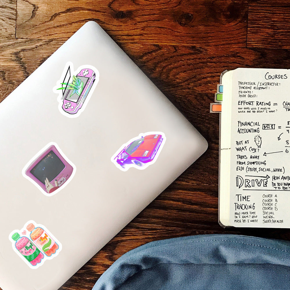 VibeCore Cyber Princess stickers on a laptop, featuring a futuristic, tech-inspired design. Bold cyberpunk and neon accents add a creative, edgy touch to the laptop.