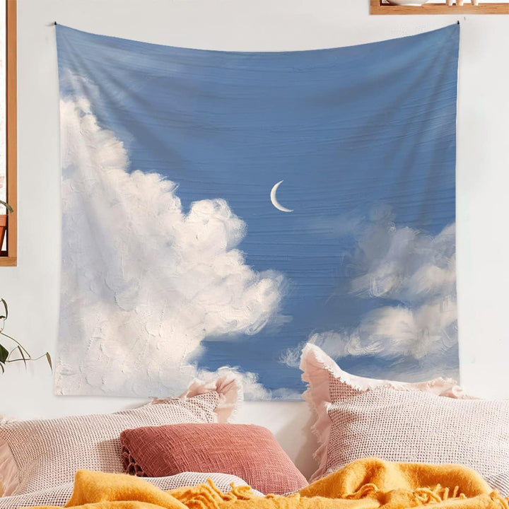 VibeCore Daylight Moon Tapestry Behind Bed