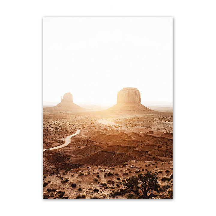 VibeCore Desert Canvas Prints Option F: Landscape of desert and rock formations with sun setting