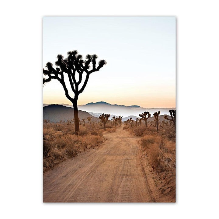 VibeCore Desert Canvas Prints Option H: Dirt road with trees, mountains and mist