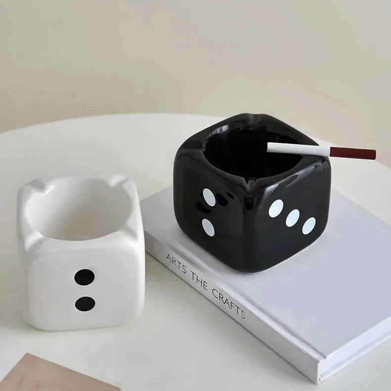 VibeCore Dice Ashtray White and Black On Book
