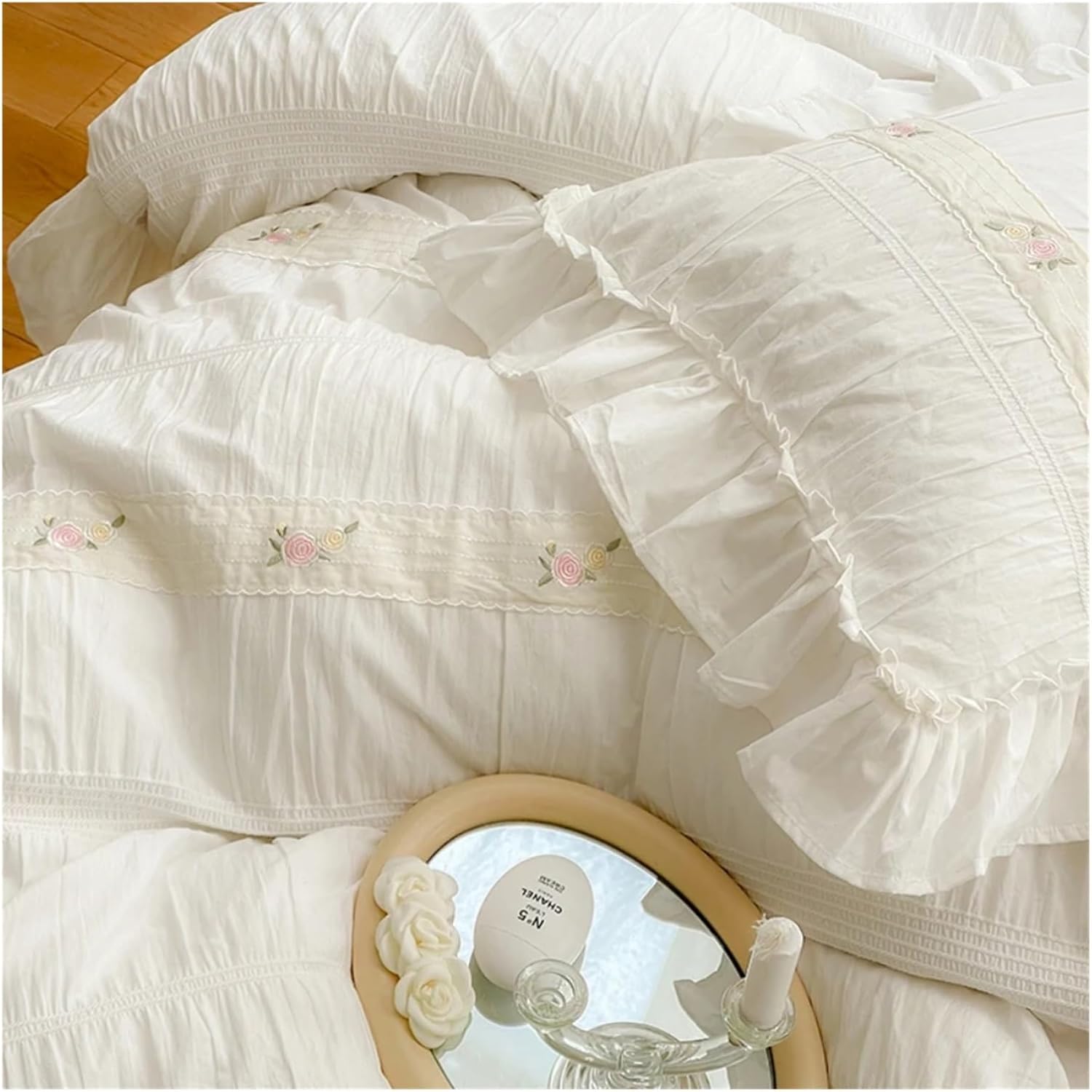 VibeCore Dream Drape Ruched Duvet Cover Set Close Up