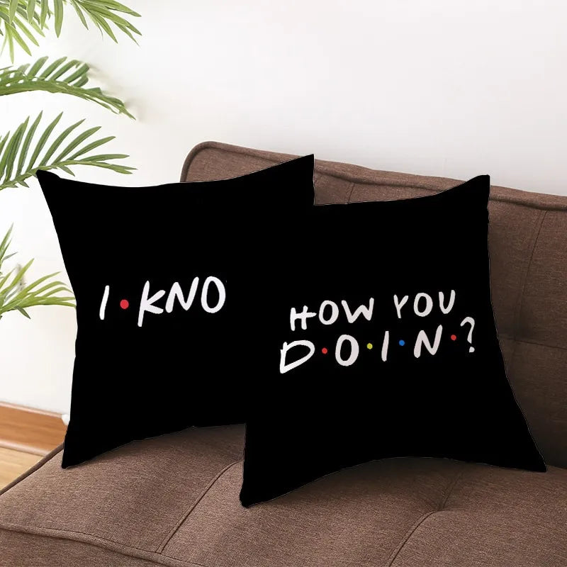 VibeCore FRIENDS Quotes Throw Pillow Covers - I Know and How You Doin Pillow Covers With Shams On Couch, Iconic Sitcom Quotes, Soft & Durable Polyester Fabric, Hidden Zipper Closure, Fun & Nostalgic Decor for Living Room, Bedroom, or Dorm, Easy to Clean