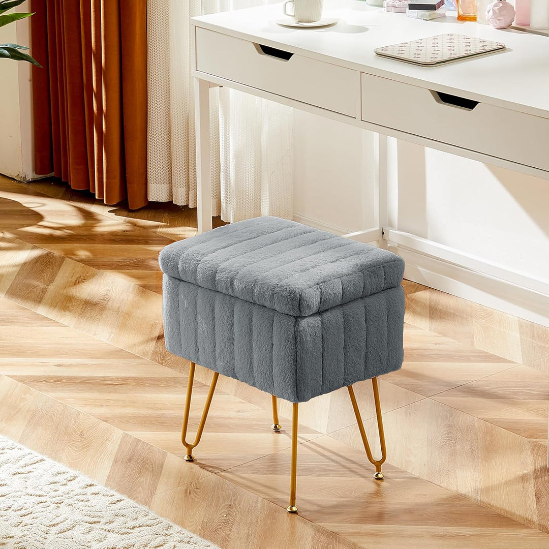 VibeCore Faux Fur Vanity Stool Gray