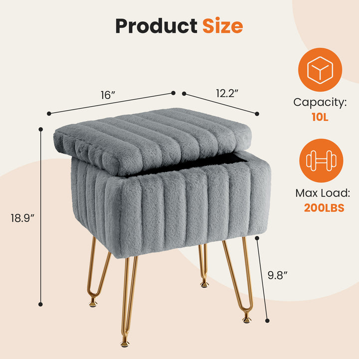 VibeCore Faux Fur Vanity Stool Gray Product Size