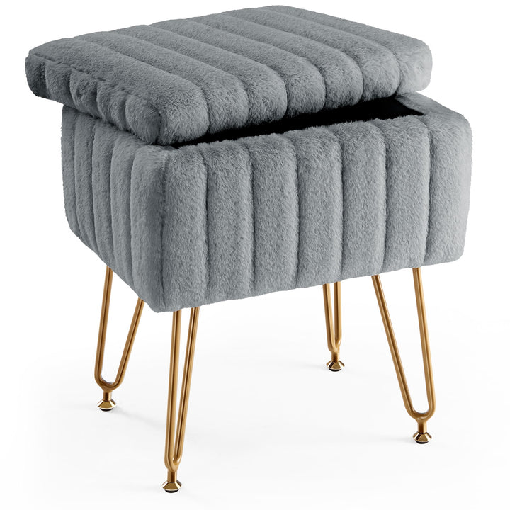 VibeCore Faux Fur Vanity Stool Gray Product View