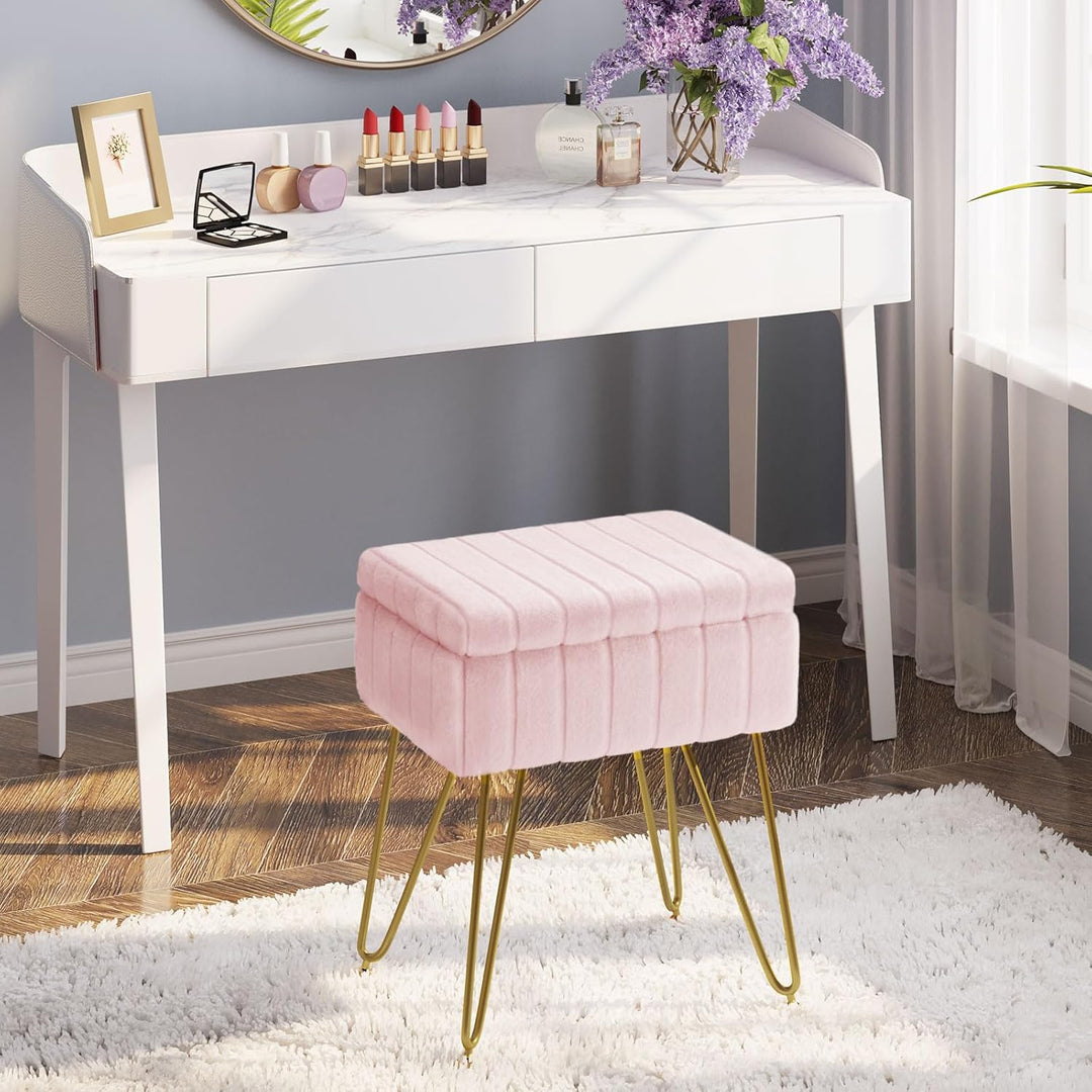 VibeCore Faux Fur Vanity Stool Pink