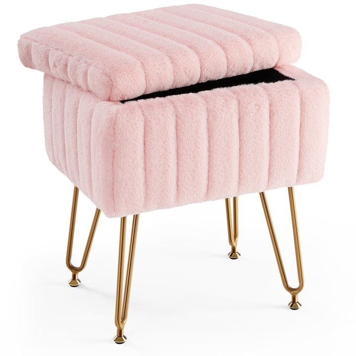 VibeCore Faux Fur Vanity Stool Pink Product View