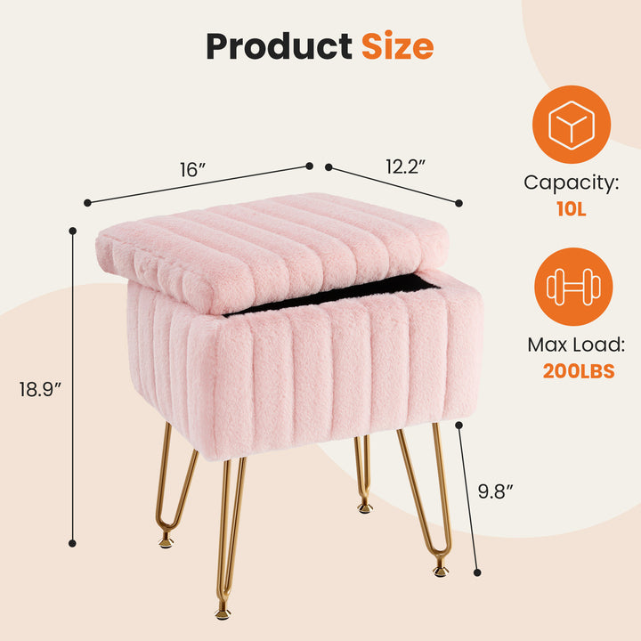 VibeCore Faux Fur Vanity Stool Pink Product size