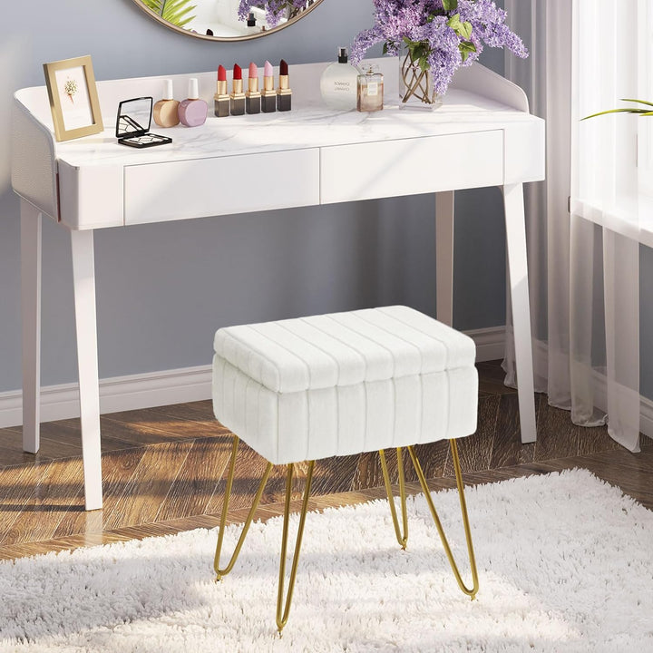 VibeCore Faux Fur Vanity Stool White