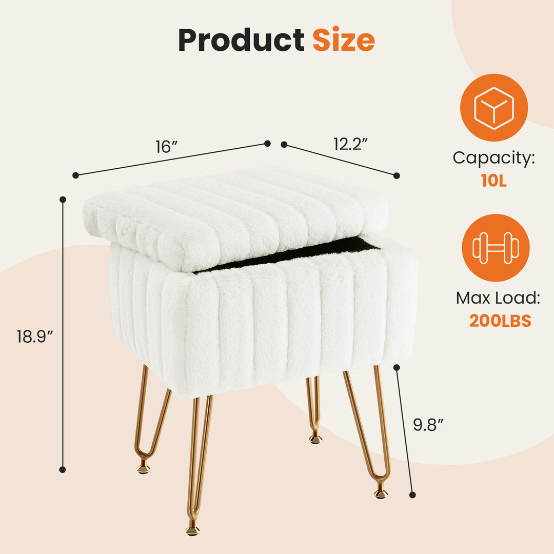 VibeCore Faux Fur Vanity Stool White Product Size