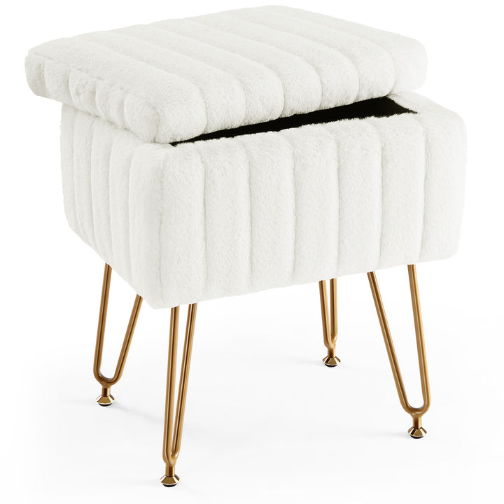 VibeCore Faux Fur Vanity Stool White Product View