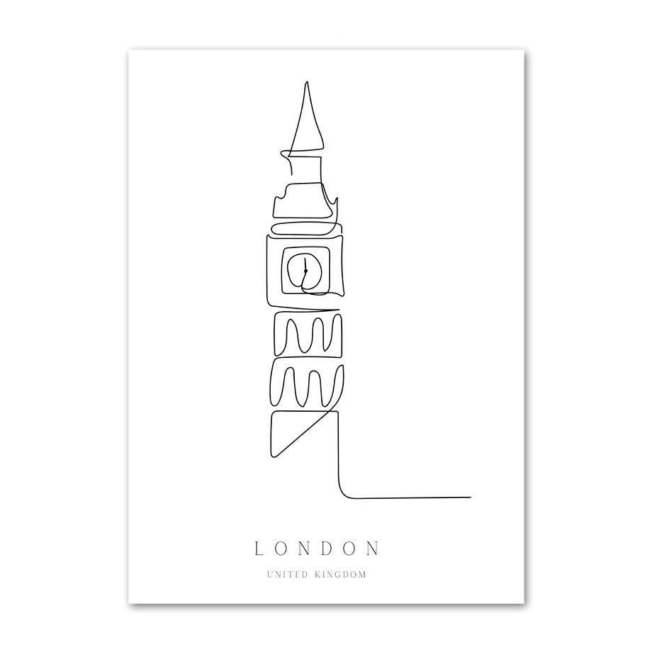VibeCore Fine Line Cities Canvas Prints Option B: London United Kingdom