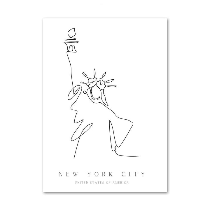 VibeCore Fine Line Cities Canvas Prints Option C: New York City United States Of America